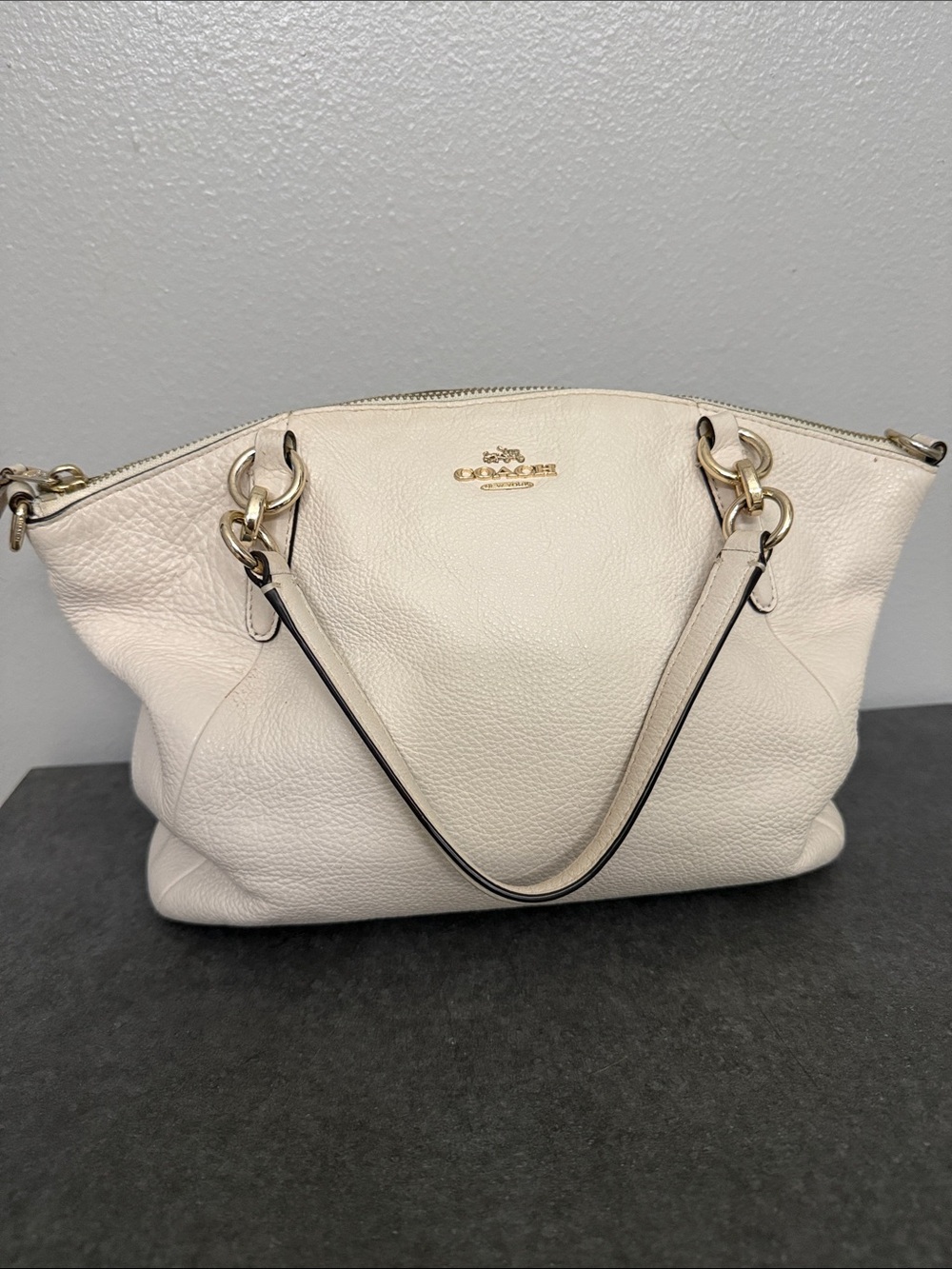 Coach Cream Pebbled Leather Shoulder Bag with Gold Hardware